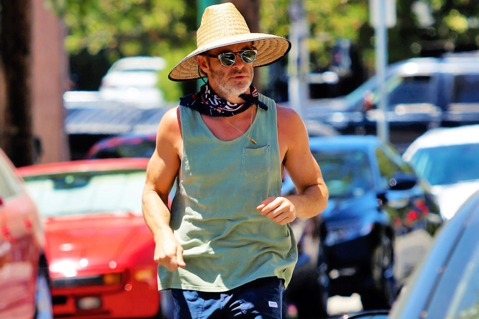 <p>Chris Pine was spotted grocery shopping in Los Angeles and dressed in casual clothing and a sun hat.</p>