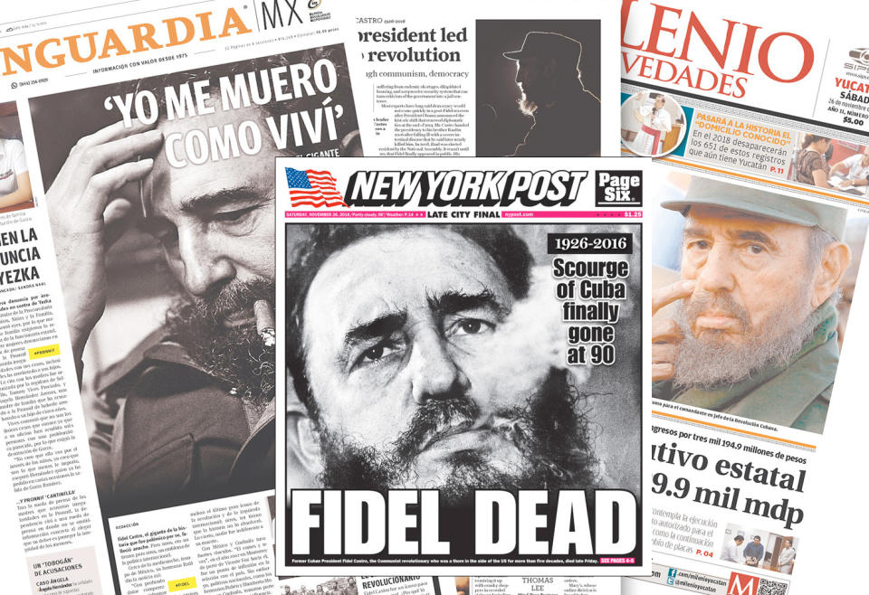 Newspapers around the world covering Castro’s death