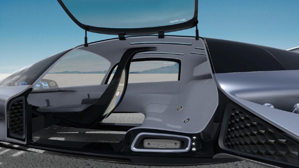 Leo’s limo-like interior has seats for passengers, with a pilot seat in front. - Credit: Courtesy Urban eVTOL