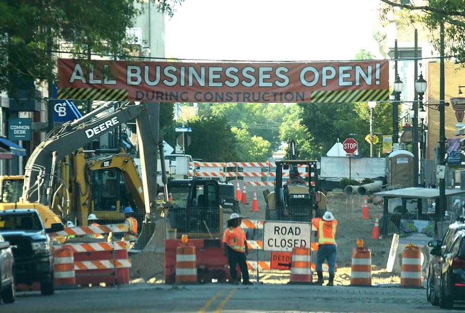 Crews continue to work along Front Street between Chestnut and Grace Streets Friday June 24, 2022 in Wilmington, N.C.