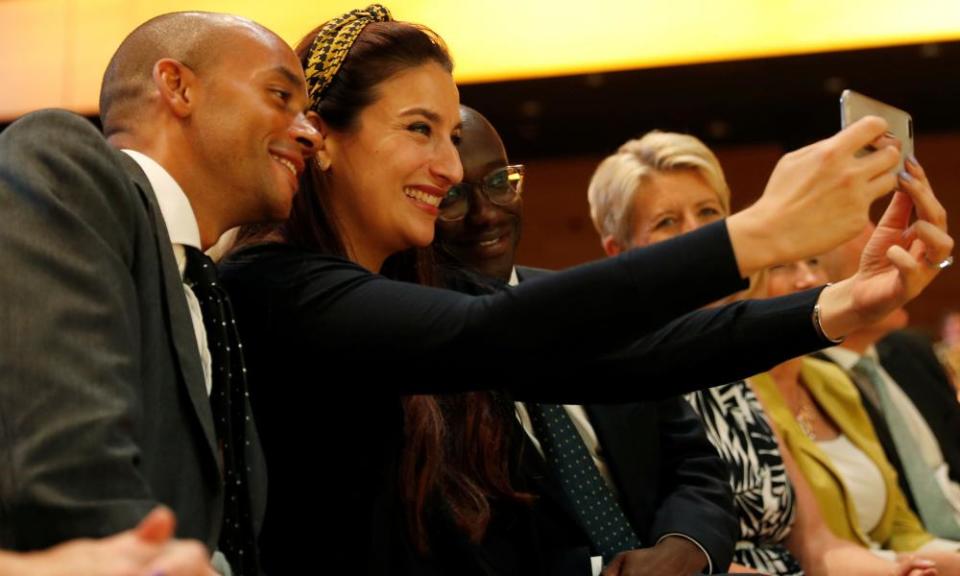 Luciana Berger takes a selfie with Chuka Umunna and Sam Gyimah