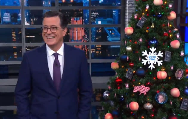 Stephen Colbert Unveils Impeachment Tree on The Late Show. (Credit: CBS)