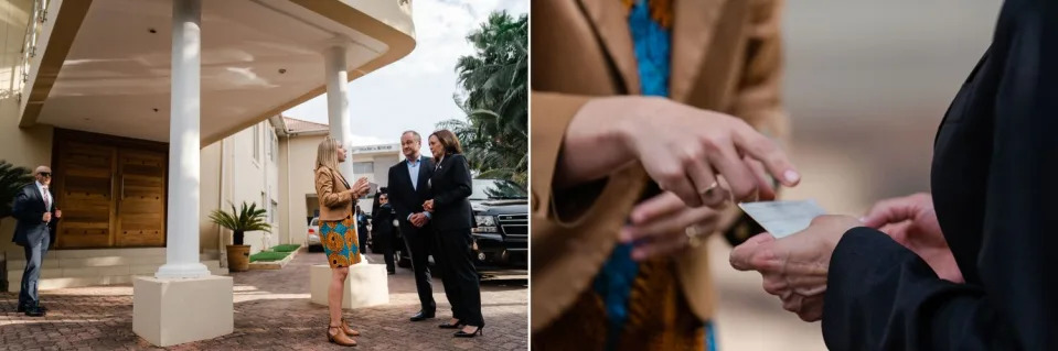 Vice President Kamala Harris and Second Gentleman Doug Emhoff visit an office building