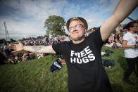 <p>People gather in front of the Pyramid Stage at the Glastonbury Festival site at Worthy Farm in Pilton on June 22, 2017 near Glastonbury, England. (Photo: Matt Cardy/Getty Images) </p>