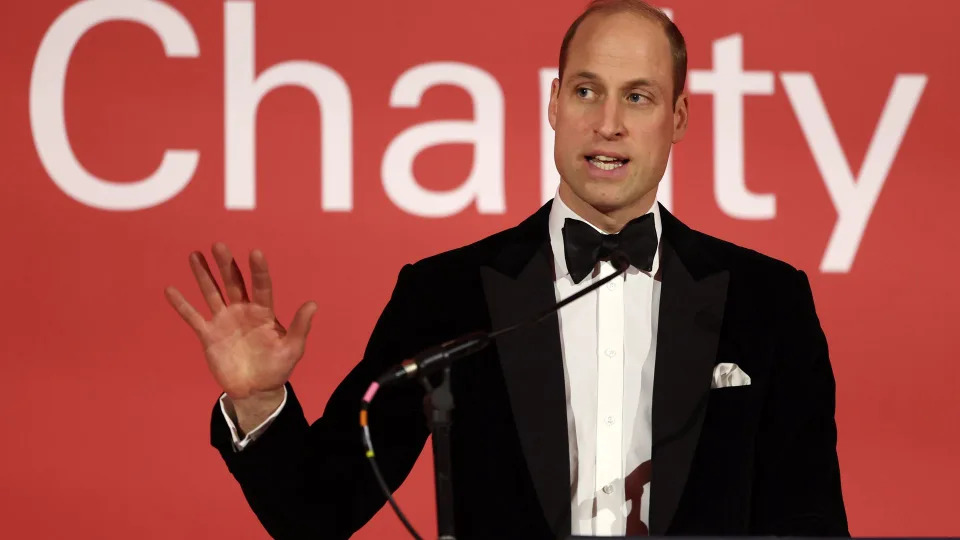 Britain's Prince William, Prince of Wales delivers a speech during the London Air Ambulance Charity Gala Dinner at The OWO on February 7, 2024 in London, England. (Photo by Daniel Leal - WPA Pool/Getty Images)