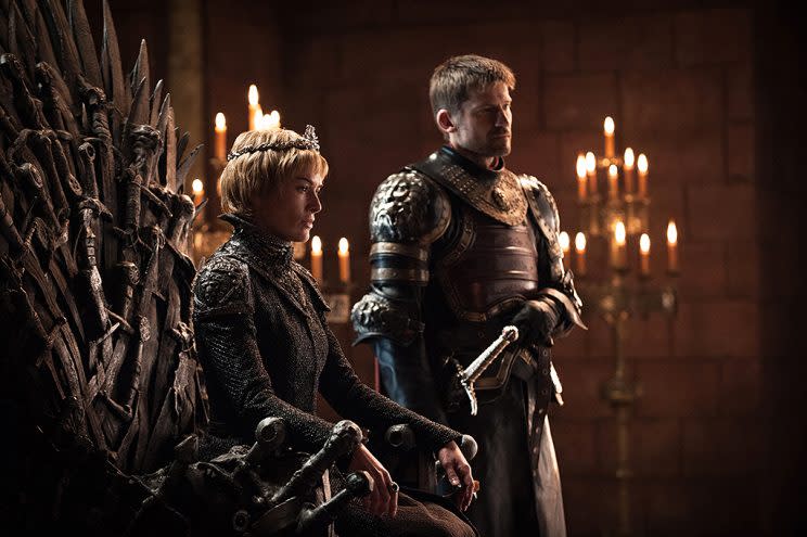 Lena Headey as Cersei Lannister and Nikolaj Coster-Waldau as Jaime Lannister in HBO's Game of Thrones . (Photo Credit: HBO)