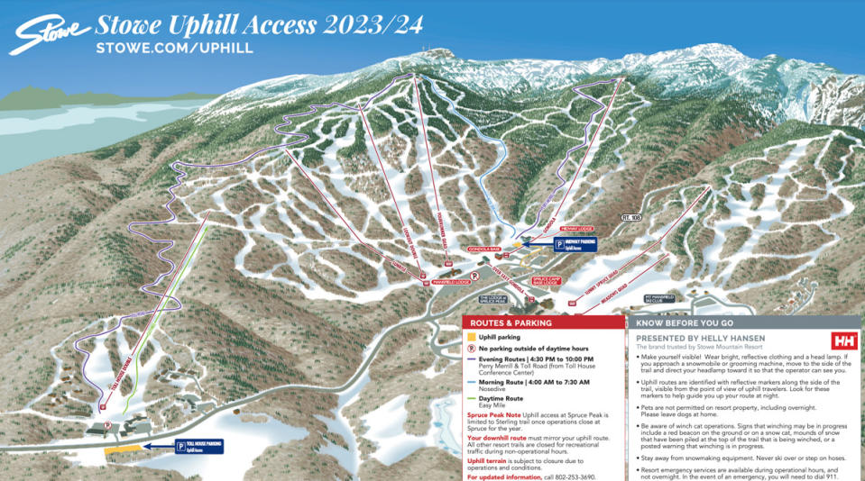 Stowe Uphill Access 2023/24. Map courtesy of Stowe Mountain Resort. 