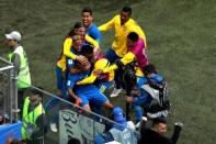 Soccer Football - World Cup - Group E - Brazil vs Costa Rica - Saint Petersburg Stadium, Saint Petersburg, Russia - June 22, 2018 Brazil's Philippe Coutinho celebrates scoring their first goal with Neymar and team mates REUTERS/Lee Smith