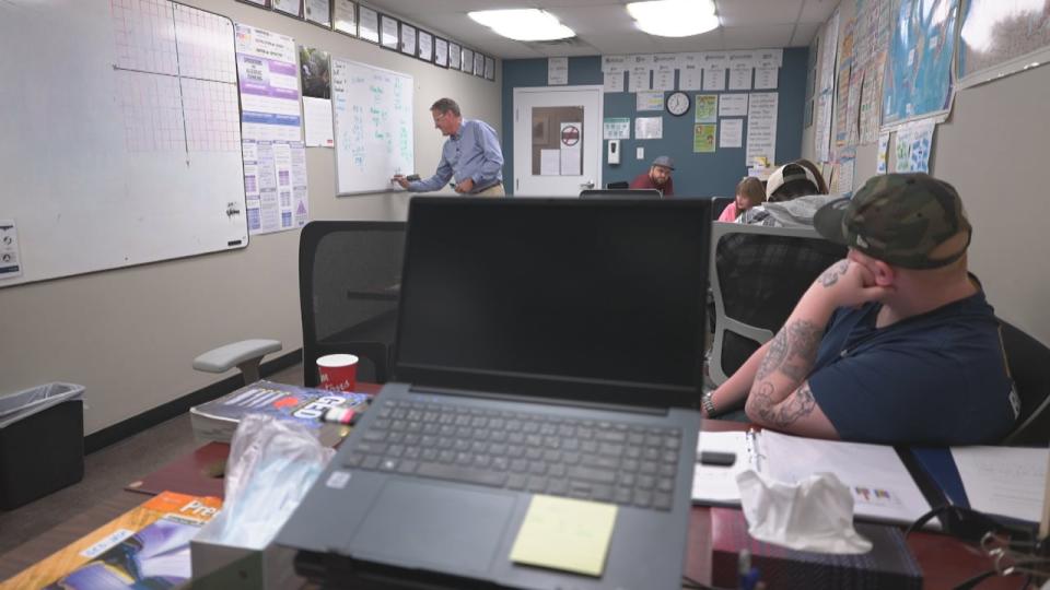 A classroom prepares for GED testing