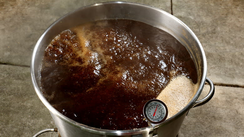 Boiling vat of home brewed beer