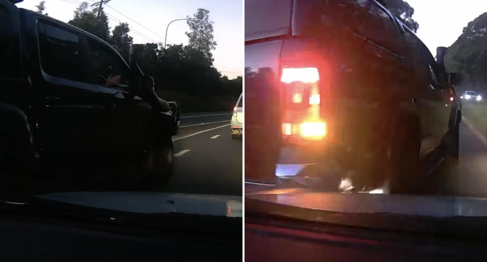 A Volkswagen Amarok tries to merge into a lane and is clipped from behind.