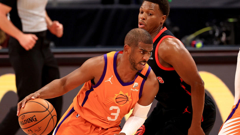 The similarities between Chris Paul (#3) and Kyle Lowry are striking. (Photo by Mike Ehrmann/Getty Images)