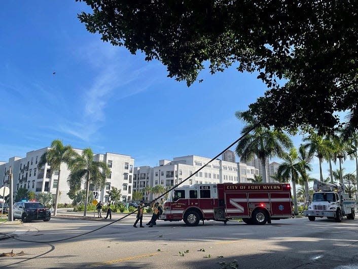 A tractor-trailer rig hit a utility pole and downed an CenturyLink line along McGregor Boulevard in Fort Myers Thursday morning taking wires down and blocking the roadway.