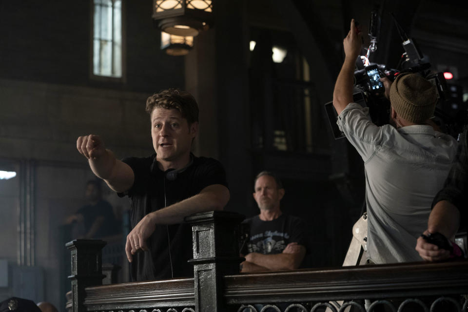 This image released by Fox shows actor-director Ben McKenzie directing the "13 Stitches" episode of his series "Gotham," which aired on Feb. 14. During the five years he’s starred as Gotham City police detective and future commissioner James Gordon in the Batman prequel, McKenzie also wrote two episodes and directed three others. (Fox via AP)