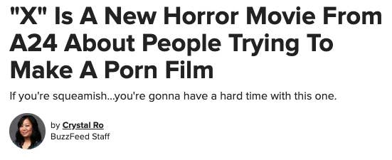 headline of "X" Is a New Horror Movie from A24 About People Trying to Make a Porn Film