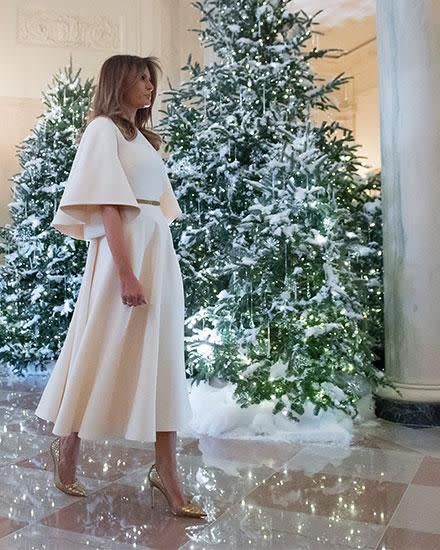 The White House Grand Foyer has been filled with trees. Photo: Getty