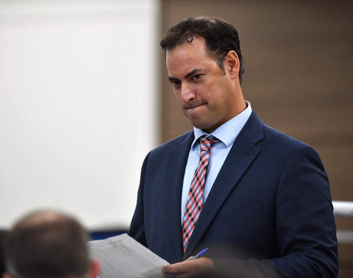 Johns Hopkins All Children's Hospital attorney Ethen Shapiro in court Tuesday, Oct. 3, 2023 at the South County Courthouse in Venice, Florida. The Kowalski family is suing Johns Hopkins All Children's Hospital for false imprisonment, negligent infliction of emotional distress, medical negligence, battery, and other claims more than a year after the family matriarch, Beata Kowalski, took her life following allegations she was abusing her daughter, Maya Kowalski. Pool photo/Mike Lang/Sarasota Herald-Tribune