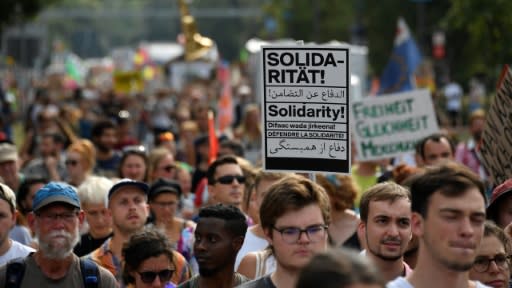 A large protest in the city of Dresden in Germany's ex-communist east marched in "solidarity" against racism