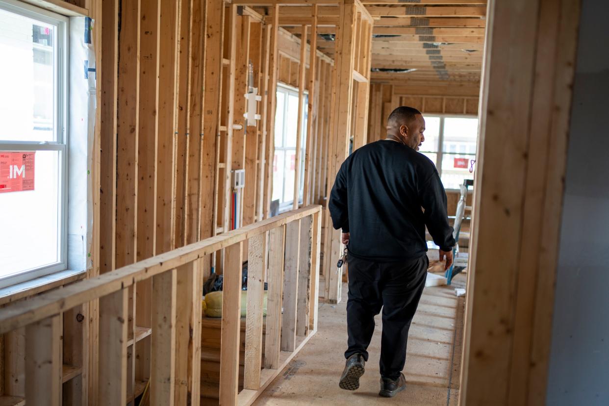 Wade Jordan III walks through a duplex he is developing in Southern Orchards. It will be affordable housing.