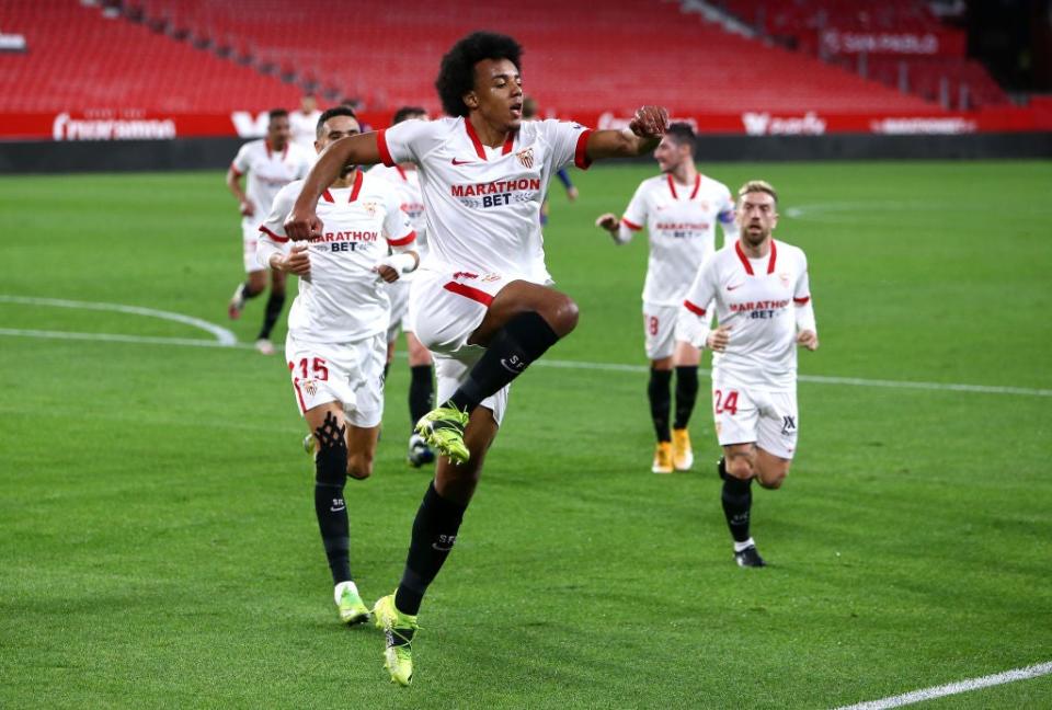 Sevilla’s Jules Kounde celebrates scoring (Getty Images)