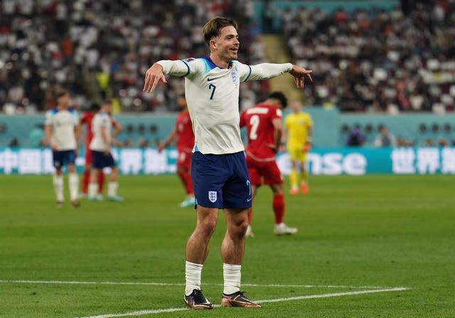 Jack Grealish celebrates England's sixth goal 