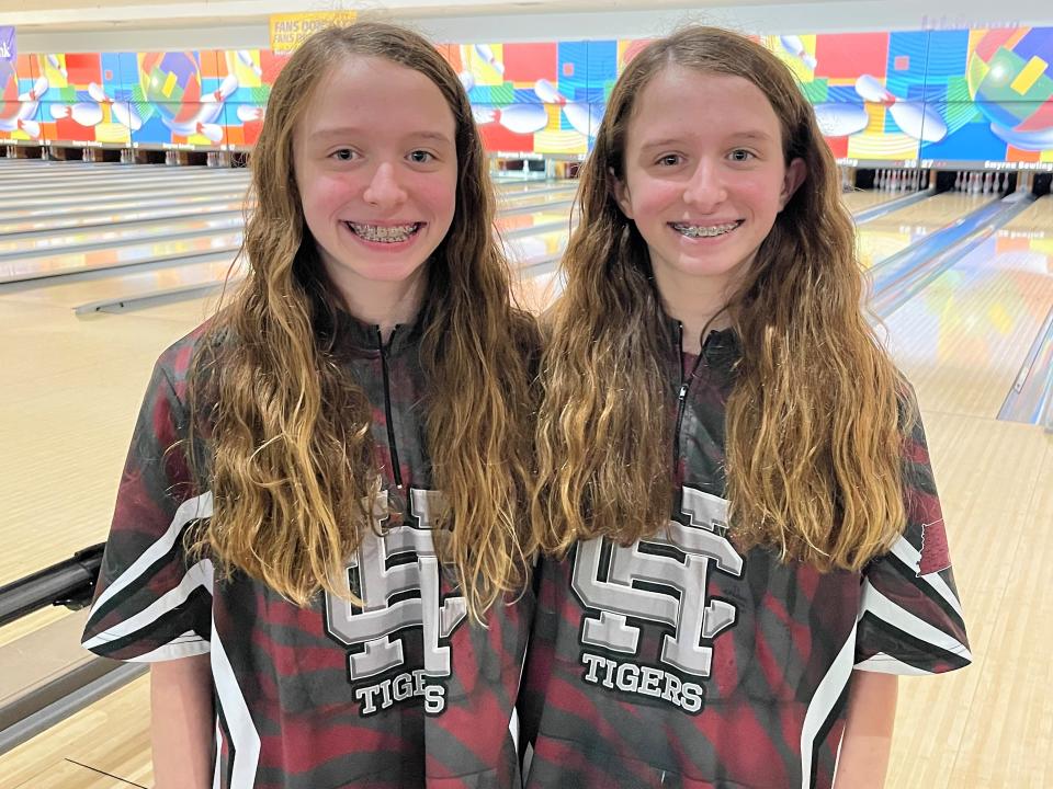 Hardin County sophomore twins Millie (left) and Macy Bromley faced each other in the TSSAA Division I state individual bowling championship match Wednesday in Smyrna. Millie Bromley won the title 199-188.