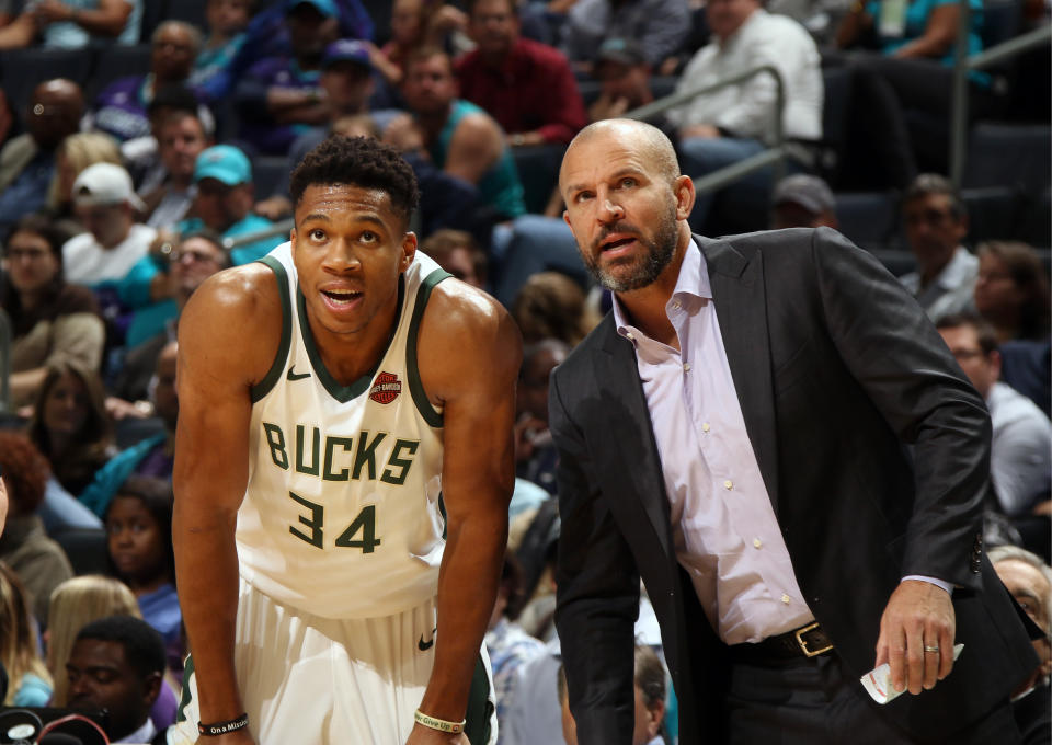 Giannis Antetokounmpo confirmed that he talked to Jason Kidd before he's firing, but he didn't want to say much more than that. (Getty)