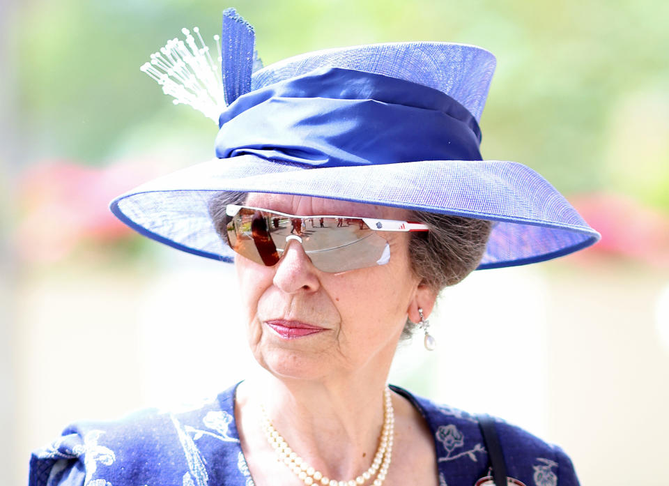 ASCOT, ENGLAND - JUNE 15: Princess Anne, Princess Royal arrives for Royal Ascot 2021 at Ascot Racecourse on June 15, 2021 in Ascot, England. (Photo by Chris Jackson/Getty Images)