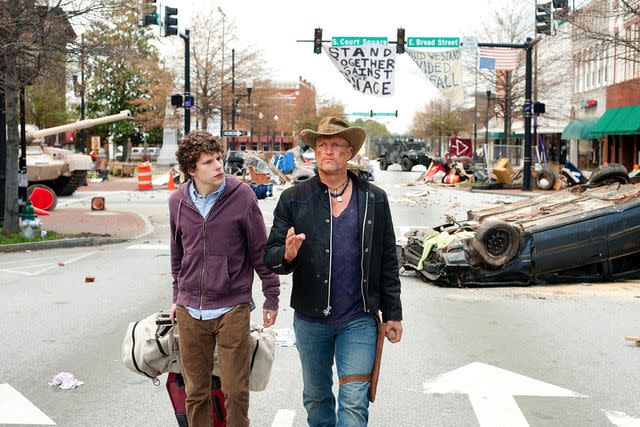 <p>Pariah/Kobal/Shutterstock</p> Jesse Eisenberg and Woody Harrelson in <i>Zombieland</i>, 2009