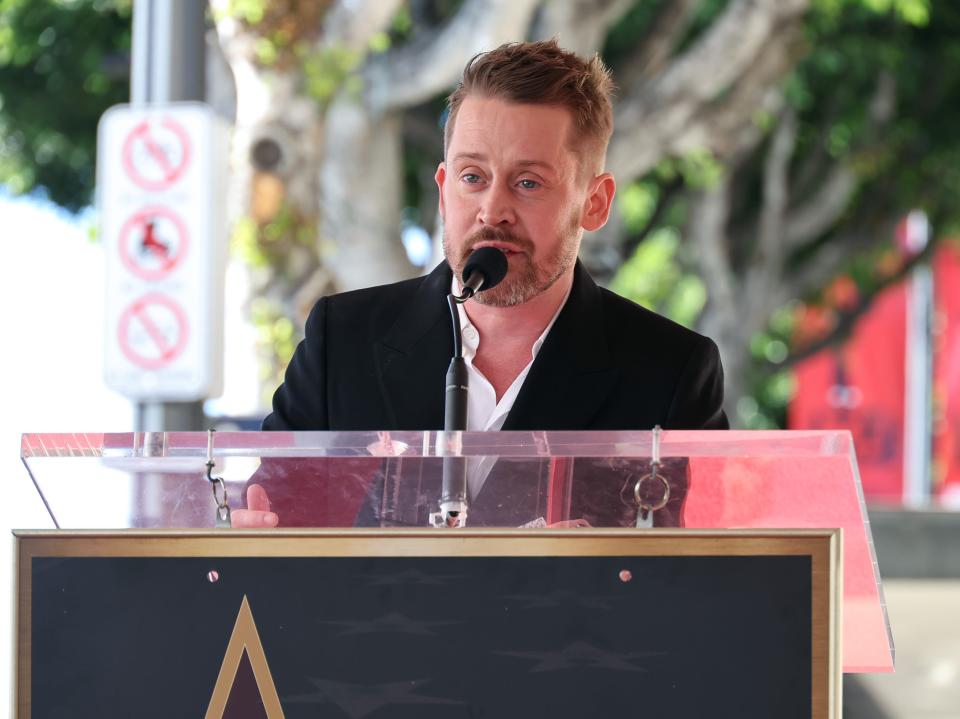 Macaulay Culkin speaks while receiving his star on the Hollywood Walk of Fame