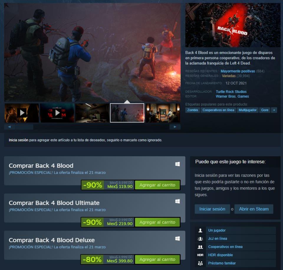 Back 4 Blood está muy barato en Steam