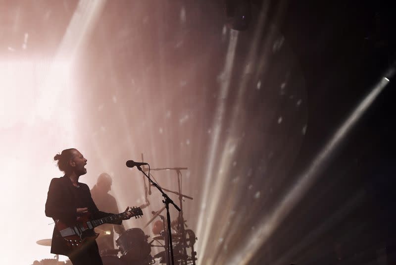 FILE PHOTO: Radiohead performs on the Pyramid Stage at Worthy Farm in Somerset during the Glastonbury Festival