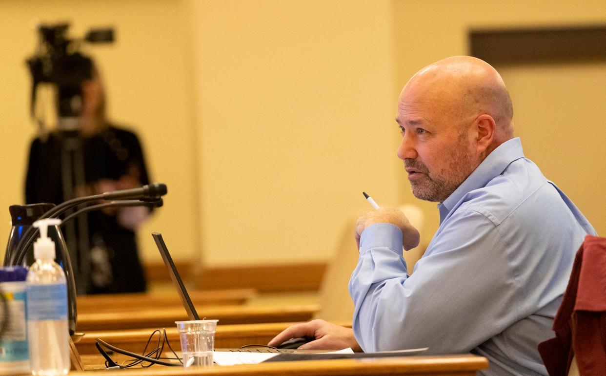 Convicted felon Peter Bernegger speaks at an informational hearing of the Assembly Committee on Campaigns and Elections Feb. 9, 2022, at the Capitol in Madison.