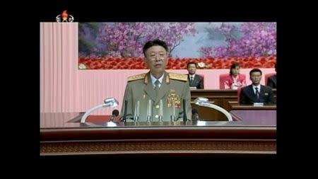 North Korea's army chief of staff Ri Yong Gil makes a speech in Pyongyang August 24, 2014, in this still image taken from KRT file video footage. REUTERS/KRT via Reuters TV