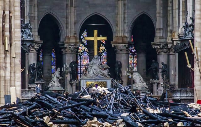 Debris inside Notre Dame 