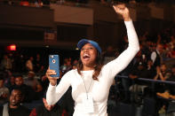 <p>A family member cheers on a fighter during the NYPD Boxing Championships at the Theater at Madison Square Garden on June 8, 2017. (Photo: Gordon Donovan/Yahoo News) </p>