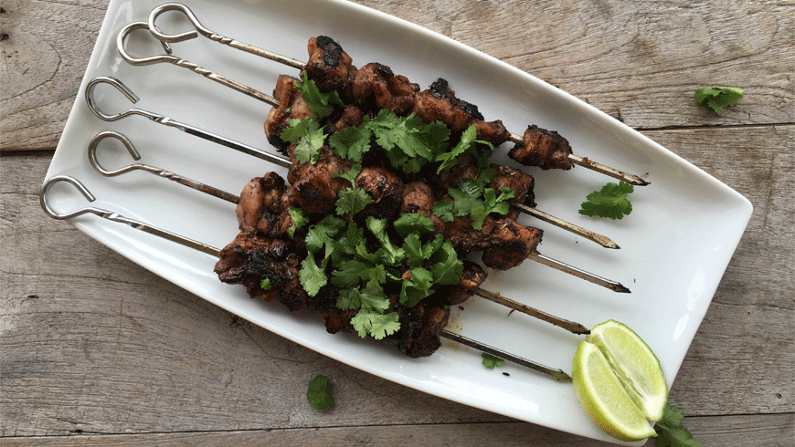 Spicy and delicious Jamaican jerk chicken skewers.