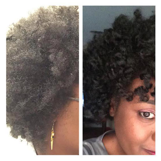 Before and after shot of client with natural hair who used Lubricity Q-Shampoo and Q-Conditioner. (Photo: Facebook/Lubricity Labs)