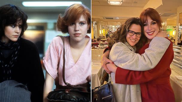 PHOTO: Ally Sheedy and Molly Ringwald in a scene from the film 'The Breakfast Club', 1985. Molly Ringwald posted this photo with Ally Sheedy to her Instagram account, Dec. 4, 2022.  (Universal Pictures/Getty Images|Molly Ringwald via Instagram)