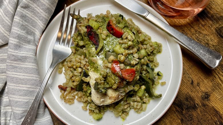 Blue Apron Cheesy Pesto Chicken Farro