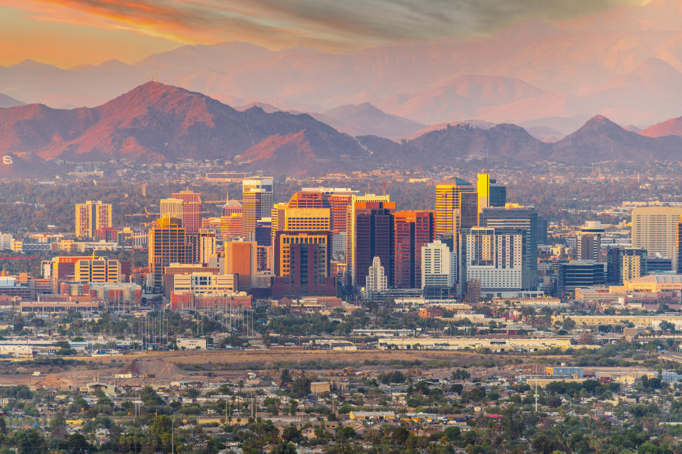 Phoenix skyline at sunset. (Photo: Gettyimages)