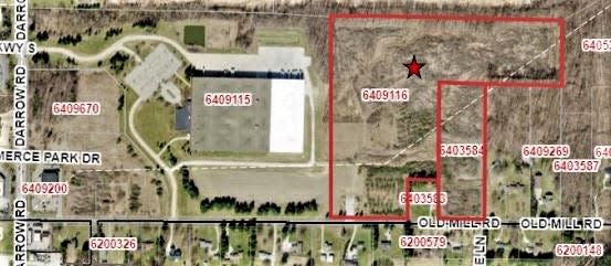 The rectangles outlined in red are the properties that Scannell Properties has purchased on the north side of Old Mill Road in Twinsburg. Siffron’s building is to the left.