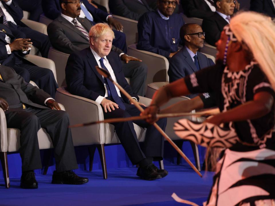 Boris Johnson attends the opening ceremony of the Commonwealth Heads of Government Meeting on June 24, 2022 in Kigali, Rwanda