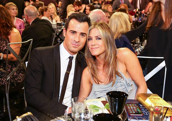 Justin Theroux (L) and Jennifer Aniston attend the 21st Annual Critics' Choice Awards