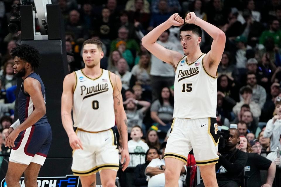 Zach Edey and top-seeded Purdue were upset in last year's NCAA Tournament by Fairleigh Dickinson.