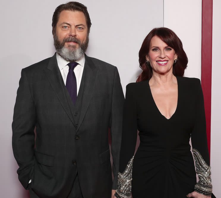 Nick Offerman and Megan Mullally attend the premiere Of 20th Century Fox's 