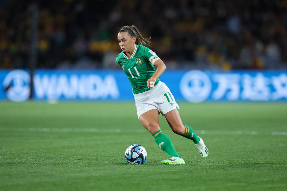 SYDNEY, AUSTRALIA - JULY 20: Katie McCabe of Ireland in action during the FIFA Women's World Cup Australia & New Zealand 2023 match between Australia and Republic of Ireland at Stadium Australia on July 20, 2023 in Sydney, Australia. (Photo by Norvik Alaverdian ATPImages/Getty Images)