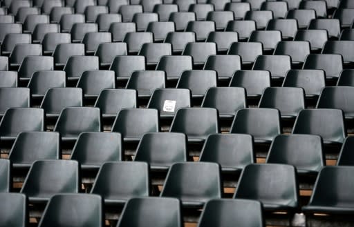 Empty seats and stands at Borussia-Park football stadium, home of Borussia Moenchengladbach