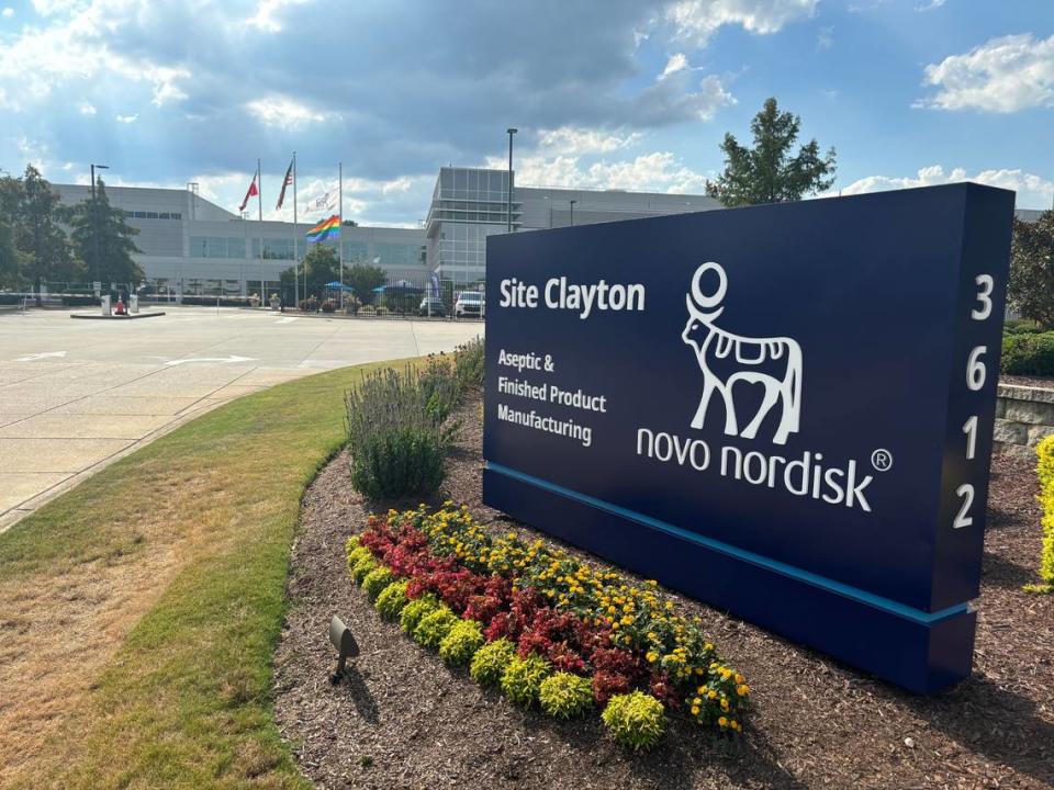 The entrance to one of Novo Nordisk’s two manufacturing facilities in Clayton, North Carolina on June 24, 2024.