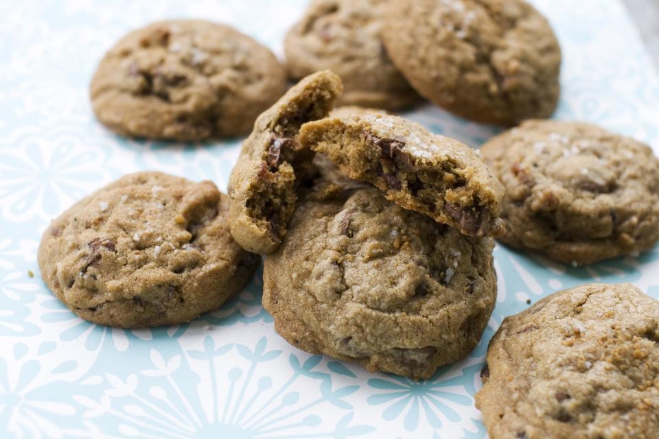 In this image taken on May 20, 2013, milk chocolate maple bacon cookies for Dad are displayed in Concord, N.H. (AP Photo/Matthew Mead)